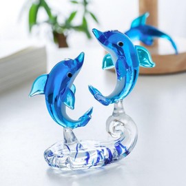 gifthub Glass Dolphin Decoration, Glass Art Sculptures, Glass Dolphin Decoration Series,Tabletop Simulation Animal, Car, for Mothers(D)