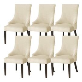 QINU KEONU Set of 6 Beige Velvet Wingback Side Chair Cover Wingback Dining Chair Covers Slipcovers Stretch Sloping Armchair Cover Parsons Chair Cover Protector for Kitchen Banquet (Beige, Set of 6)