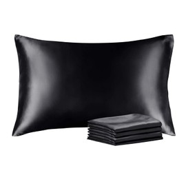 BEDELITE Satin Pillowcase with Zipper 4 Pack, Dark Grey Pillow Cases Queen Size, Super Soft and Cooling Similar to Silk Pillow Cases, Gift for Women Men(20x30 Inches)