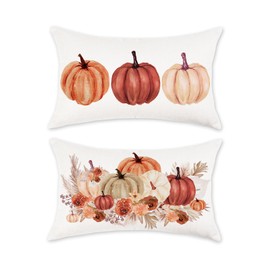 TAJWE Fall Pillow Covers 12x20 Inch Set of 2 Orange Pumpkins Autumn Flowers Pillowcases Farmhouse Decorative Seasonal Thanksgiving Harvest Cushion Cases for Sofa Couch Home Decor