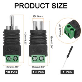 sourcing map 20Pcs RCA Cable Solderless Adapter, Audio/Video Speaker Wire RCA Male Female Plugs, Screw Terminal Connector, Black(Includes Screwdriver)
