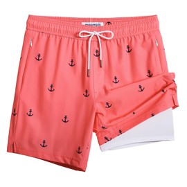 MaaMgic Mens Swim Trunks with Compression Liner 2 in 1 Swimming Shorts Stretch 7" Swimwear Quick Dry Bathing Suits