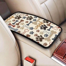 OLIEYFU Dog Paw Prints Bones Auto Center Console Cover Universal Car Armrest Pad Waterproof Women Men Automotive Interior Accessories for Most Vehicle SUV