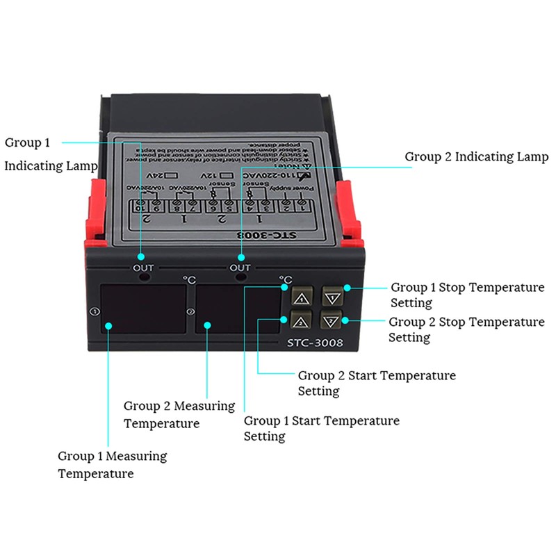 STC-3008 Digital Temperature Controller, Temperature Controller Thermostat with Dual Display