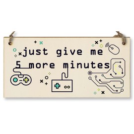 The Plum Penguin Handmade Wooden Hanging Wall Plaque Just 5 More Minutes Gamers Computer Game Fans Man Cave Sign