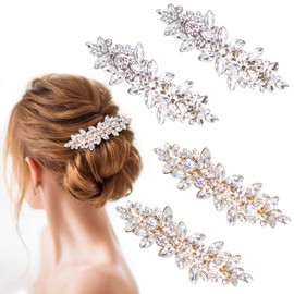 4 Pcs Rhinestone Bridal Hair Clips, Crystal French Barrette Hair Clips, Vintage Bridal Wedding Hair Pins Hair Accessories for Women Bride Bridesmaid(Golden,Silver)