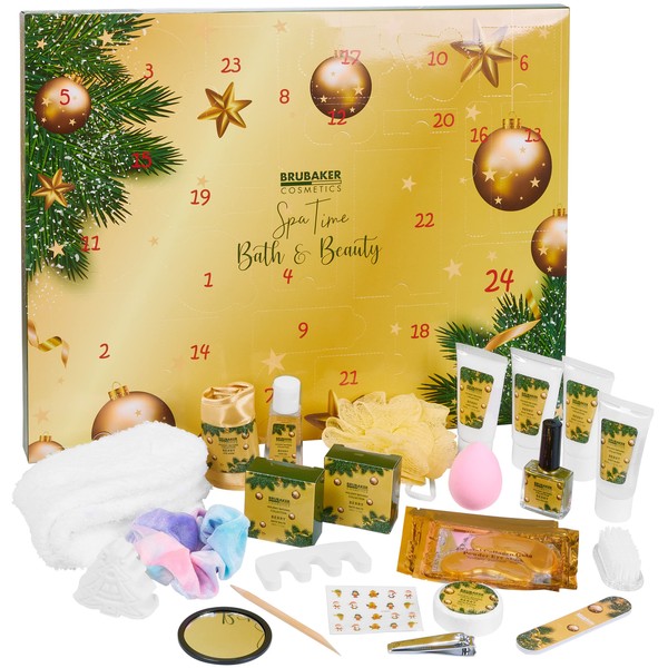 BRUBAKER Cosmetics Beauty Advent Calendar 2023 - The XXL Wellness Christmas Calendar for Women and Girls - 24 x Body Care Products & Spa Accessories - Gold