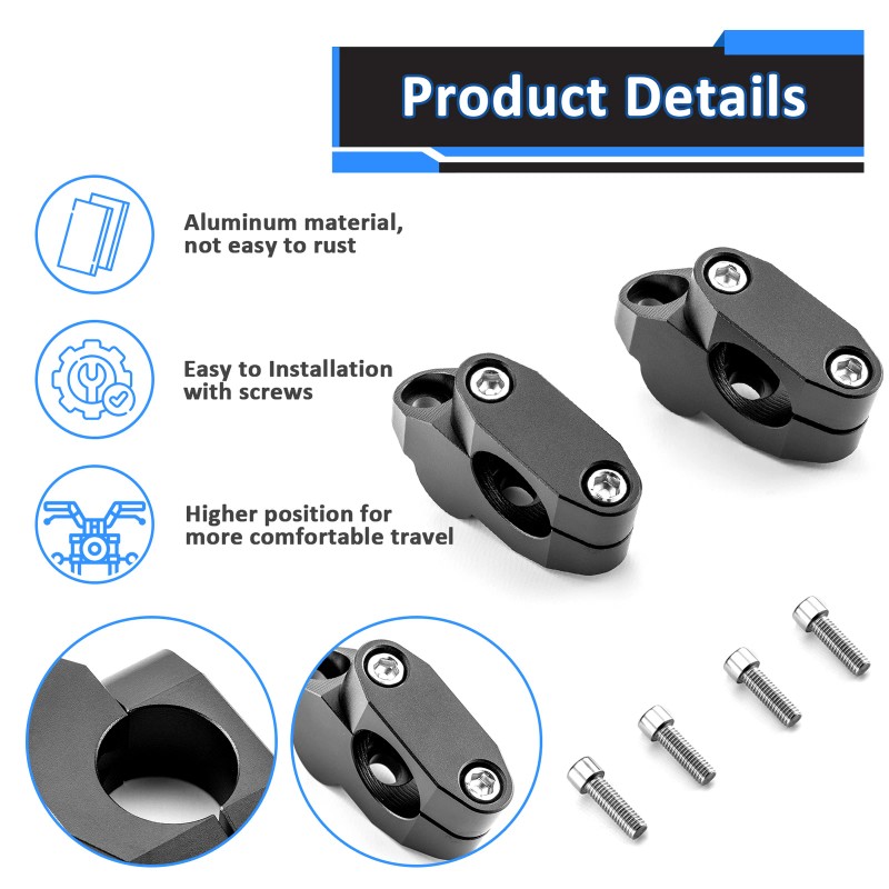 21ST Black Pull-back Handlebar Risers 1 1/8" Bars For Honda