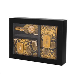 MKF Collection Women's Travel Gift 3 Piece Set - Wristlet Wallet -Passport Holder - Luggage Name Hang Tag by Mia K, Snake Darla Mustard, Small, Darla