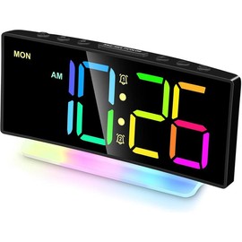 Extra Loud  Clock for Heavy Sleepers Adults,Teens,,Rainbow Clock for Bedrooms,Small Bedside Digital Clock with Large Display,7 Color Night Light,12/24h(Black+Dynamic) - Colour: Blue+dynamic