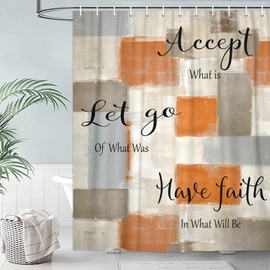 Abstract Orange Gray Shower Curtain, Modern Geometric Shower Curtain for Bathroom Decor, Minimalist Simple Aesthetic Grey Burnt Orange Painting Shower Curtain Set with 12Hooks, 70X70IN