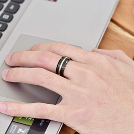 NUNCAD Men Tungsten Carbide Ring Men Women Grooved Wedding Band Engagement Ring 8mm Comfort Fit Size 8.5 8Mm-Black+Rose Gold