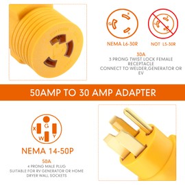 Kanayu NEMA 14-50P to L6-30R RV Generator Welder Adapter, 50A 4 Prong Male Plug to 30A 3 Prong Locking Female Outlet Receptacle Generator Welder Dryer EV Charger Power Cord Adapter