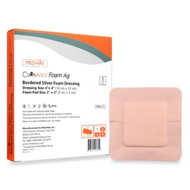 MedVance Bordered Silver Foam Ag Sterile Highly Absorbent Dressing, 4"x 4" (2"x 2" Pad), 5 dressings/Box, 5 Count (Pack of 1)