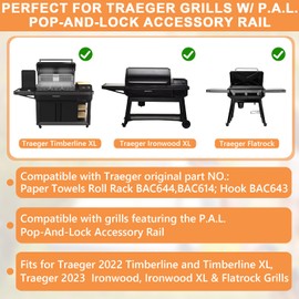 PETKAO BAC644 Paper Towel Roll Holder for Traeger Grills P.A.L. Pop-And-Lock Roll Rack, Traeger Ironwood, Timberline, Flatrock Grills, BAC614 Adjustable Holder &BAC643 Hook for Traeger Pal Accessories
