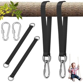HARY Hammock Attachment Set of 2 with Carabiners D Ring Swing Suspension Stainless Steel Swing Attachment and Polyester Swing Suspension for Tree Floating Chair