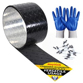 Royilink Embossed Aluminum Diamond Chekcer Plate Sheet Metal – Black, 24" x8 FT Roll – Perfect for Trailer Stone Guard, RV Wall Panel & DIY Projects