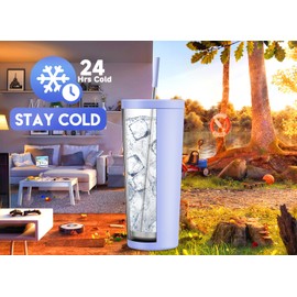 Meoky Vaso Térmico de 24 oz con Pajita y Tapa, Vaso Térmico de Acero Inoxidable, Mantiene El Frío Durante 24 Horas, 100% A Prueba de Fugas, Cabe en el Portavasos de Coche (Púrpura)