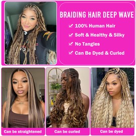 Human Braiding Hair for Boho Braids 110g 22 Inch Highlight Brown Curly Boho Hair for Braiding No Weft Bohemian 3 Bundles Knotless 12A Deep Wave Bulk Wet and Wavy Human Braids Extensions P4/30#