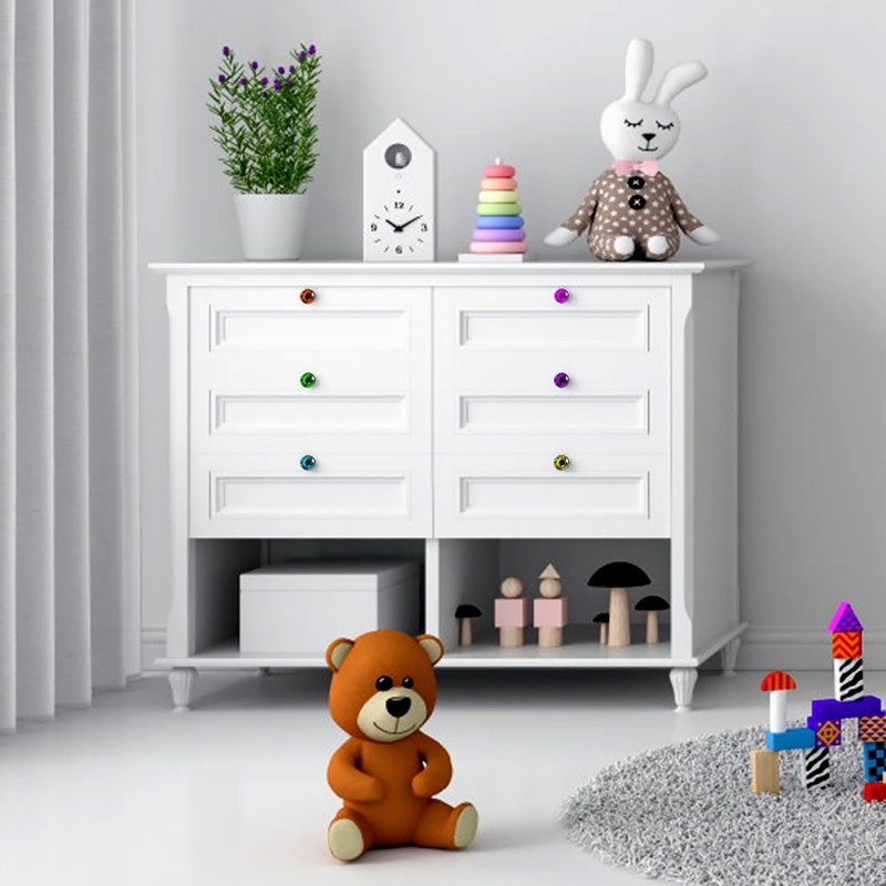 Nicunom 30 Pack Colorful Crystal Cabinet Knobs, 30mm Glass Dresser