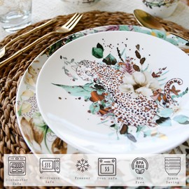 KOKEN Dinnerware Sets – Classic Plates and Bowls Sets with Elegant Dishes Set for 4 – Microwave safe plates and bowls sets – Dinnerware Sets of Bone china Kitchen Plates, mugs and Bowls. (Jungle)