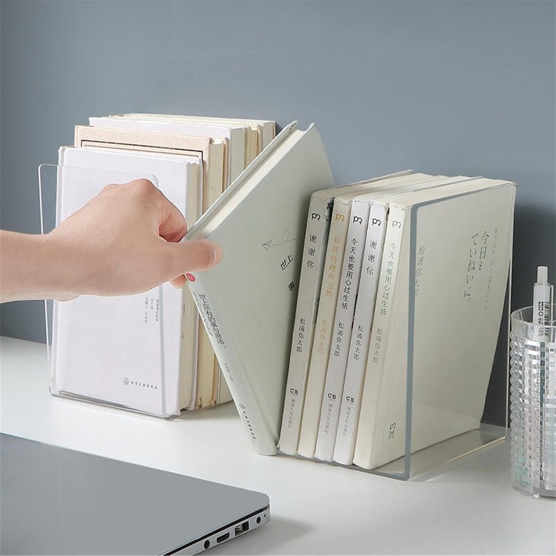 8 pcs Acrylic Bookends,Clear Acrylic Bookends for Shelves,Heavy Duty Book