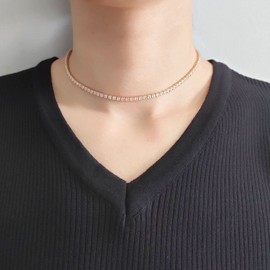 BaubleStar Women's Tennis Choker Necklace with White Cubic Zirconia, 3.0 mm Chain in Silver Gold, Copper, Cubic Zirconia