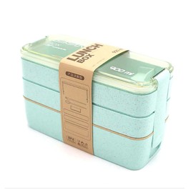 MONZO, Lunch Box 900 Ml LIBRE DE BPA, 3 Pisos, Cubiertos Incluidos, Eco Friendly (VERDE)