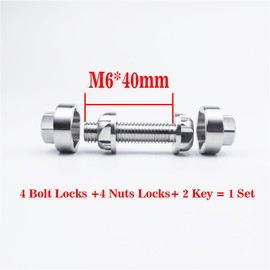 VOSANTU M6 Nut+Bolt Set Screws 304 Stainless Steel Anti-Theft Locking 40mm Security Hardware Kit for Mountain Bike Awning Car Accessories for Styling Light Bar safety(4 Nut+4 Bolt + 2 key)