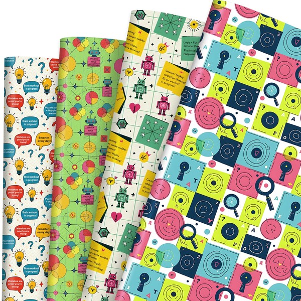 Puzzle Wrapping Paper 12 Sheets Brain-Teasing Designs Gift Wrap for