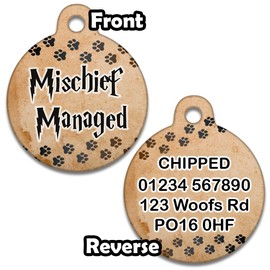 Spoilt Rotten Pets 19mm Mischief Managed Pawrauders Map Wizard Dog Tag Cat Identity Disc, ID Tag, Pet Tag Custom Printed Contact Details Tiny Dogs, Chihuahua & Cats