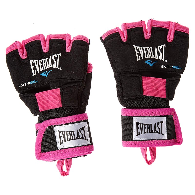 Everlast Unsiex Adult Sports Boxing Gel Gloves Evergel Handwraps Black/Pink,