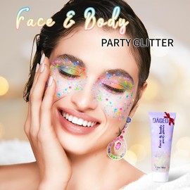 DAGEDA Gel de Brillo Corporal, Brillantina Corporal Gel de Cuerpo con Lentejuelas, Sombra de Ojos Líquida Holográfica, Brillantina Gruesa para Cara y Cabello, Polvo Láser Cosmético para Maquillaje de