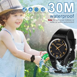 Edillas Kids Watches, Children Analogue Quartz Watch for Boys Girls Kids Waterproof Time Teach Watches, Color Dial Soft Band Wrist for Kids Sport Outdoor Wrist Watches (Black)