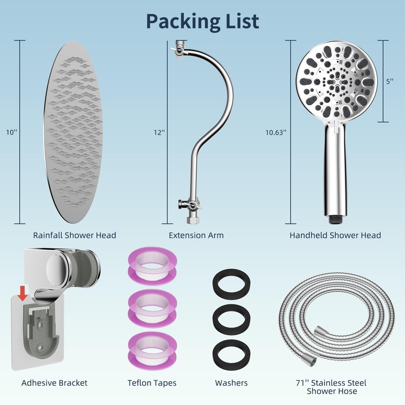 Hibbent All Metal Shower Head, 10'' High Pressure Rainfall Shower