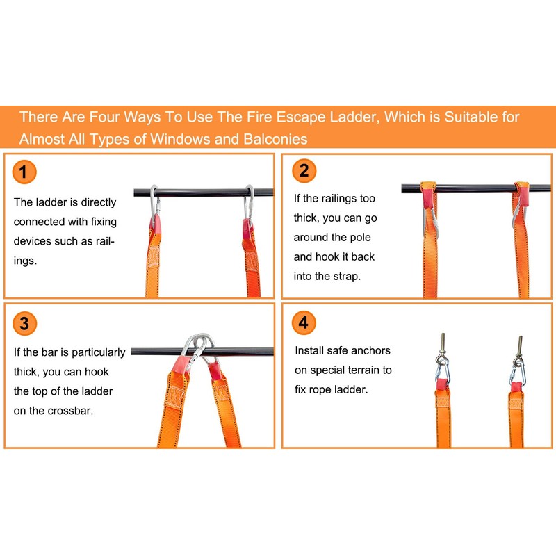 Fire Escape Ladder, 13.1 Feet Emergency Fire Ladder, 2-3 Story