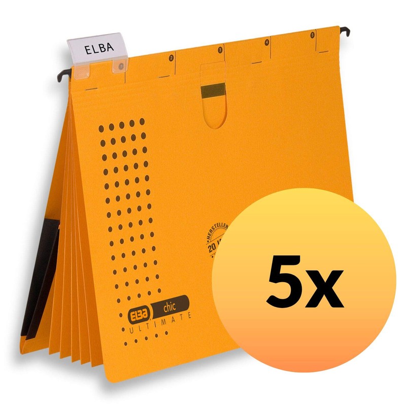 Elba Mehrfach-Hängehefter chic, für A4, aus Karton, gelb, 5 Stück