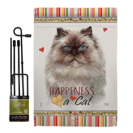 Breeze Decor Cat Colourpoint Persian Happiness Garden Flag Set with Stand Animals Kitten Meow Spoiled Paw Fur Pet Nature Farm Animal Creature Small Gift Yard House Banner Made in USA 13 X 18.5