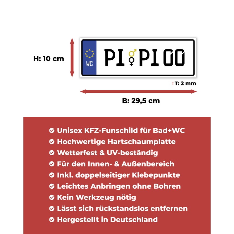 Toilet Sign "PiPi" Unisex Number Plate