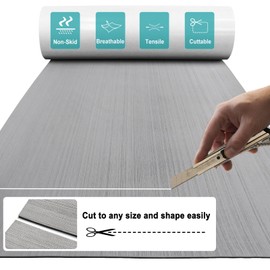Hjdeck EVA Foam Boat Decking Self Adhesive Boat Flooring Grey Marine Mat with Adhesive, Non Skid Motorboat Swimming Platform Pad Yacht Golf Cart Floating Dock RV Step Pad (94.5"x 35.43")