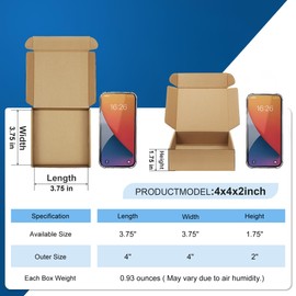 Famagic 12Pack 4x4x2 Small Shipping Boxes - Brown Corrugated Cardboard Mailer Boxes for Small Business, Mailing Boxes for Packaging, Bulk
