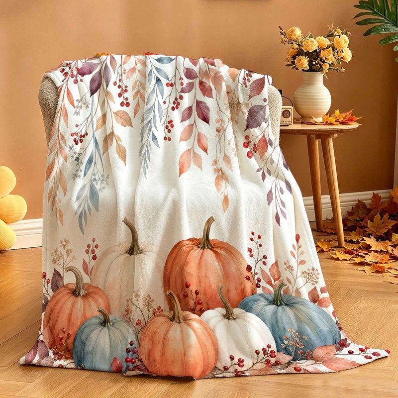 Fall Throw Blanket Soft Cozy Autumn Leaves Pumpkin Blankets and
