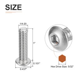 DTGN 1/4-20x1" Button Head Socket Cap Screws - 25Pack - Good for Machine - 304 Stainless Steel 18/8 - Hex Drive Full Thread UNC Fasteners
