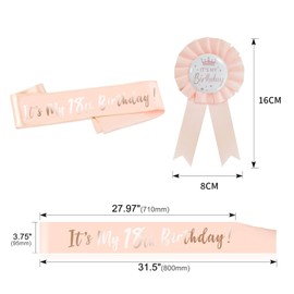 18th Birthday Sash - Rose Gold Birthday Sash for Girls , Birthday Girl Sash with Birthday Badge 18th Birthday Gift Party Decorations Supplies