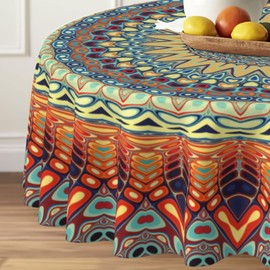 Mantel redondo bohemio de 70 pulgadas, mantel circular bohemio, resistente a las manchas, repelente al agua y sin arrugas, mantel colorido para decoración del hogar, cocina, comedor, fiesta, patio