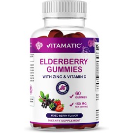 Vitamatic Elderberry Gummies with Vitamin C & Zinc – Immune Support Supplement – Mixed Berry Flavor– 60 Gummies – Made in The USA, Vegan, Non-GMO, Gluten-Free