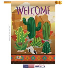 Southwest Cactus House Flag Regional Desert Country Succulent Particular Area Small Decorative Gift Yard Banner Made in USA 28 X 40