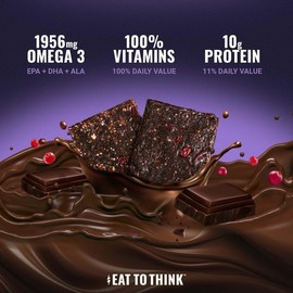 Brain Omega 3 Bar - Fig & Dark Chocolate - Protein Bar Meal Replacement (8-count box) snack bar gluten free breakfast bar