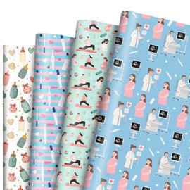 Pregnancy Wrapping Paper 12 Sheets Unique Maternity Themed Designs Gift Wrap for Expecting Mothers,Baby Showers,Parents-to-Be,20"×28"