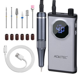 Aokitec Nail Drill 400000 RPM - Rechargeable Electric Nail File with Nail Drill Bits for Dip Powder Acrylic Nails Gel Polish, Manicure Pedicure Nail Art Tool for Prep&Removal, Nail Tech Must Haves